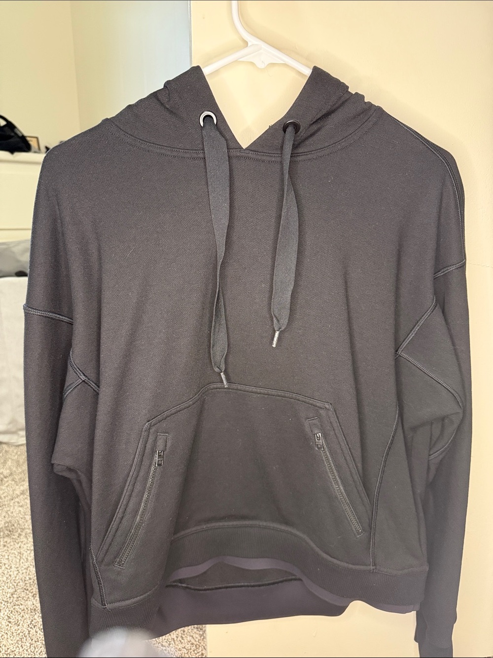 Athleta Black Hooded Zip-Kangaroo Sweatshirt